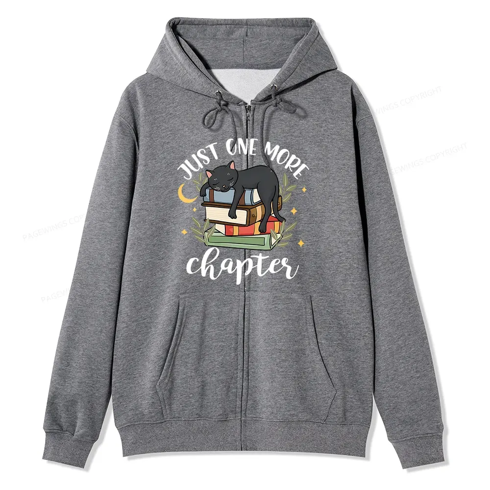 Pagewings Just One More Chapter Adorable Cat Unisex Fleece Zip Up Hoodie