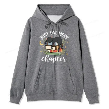 Pagewings Just One More Chapter Adorable Cat Unisex Fleece Zip Up Hoodie