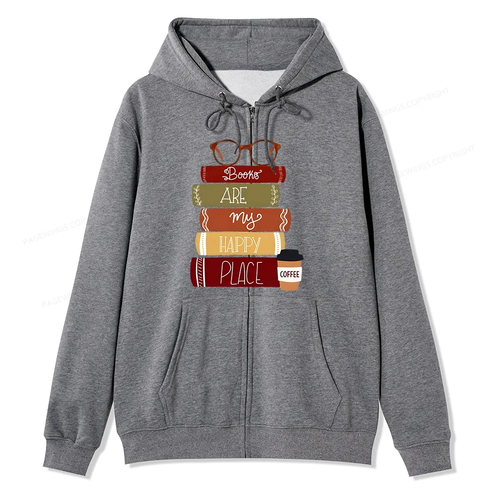 Pagewings Books are My Happy Place Unisex Fleece Zip Up Hoodie