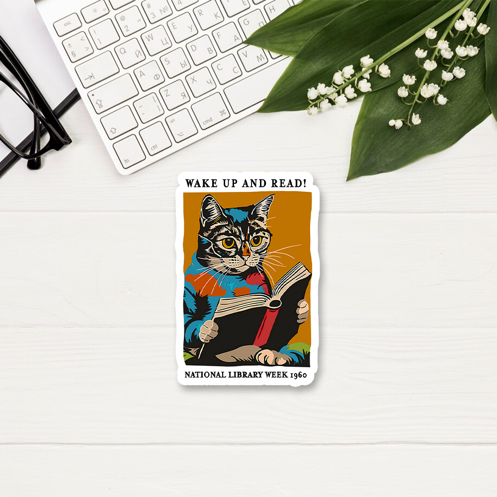 Pagewings Cat Reading Poster Sticker