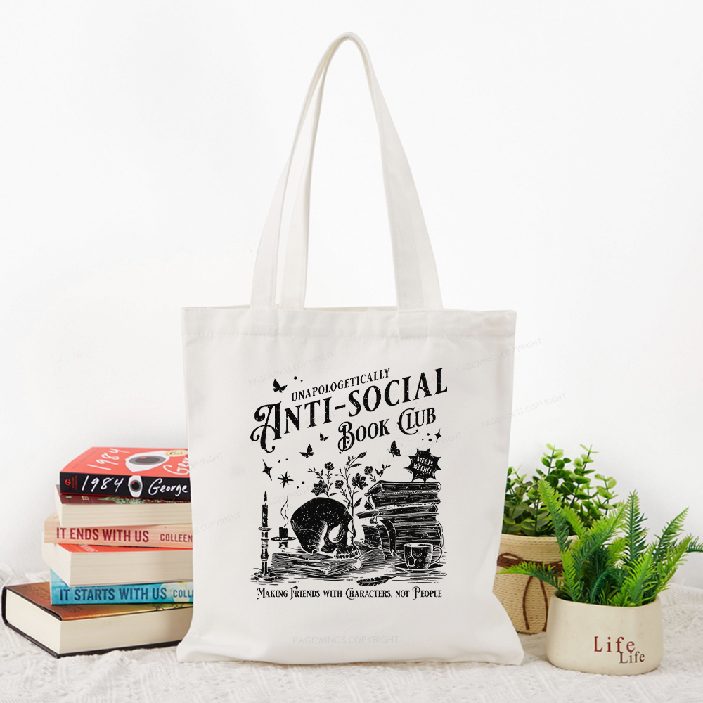 Pagewings Anti-social Book Club Comfort Colors Tote Bag