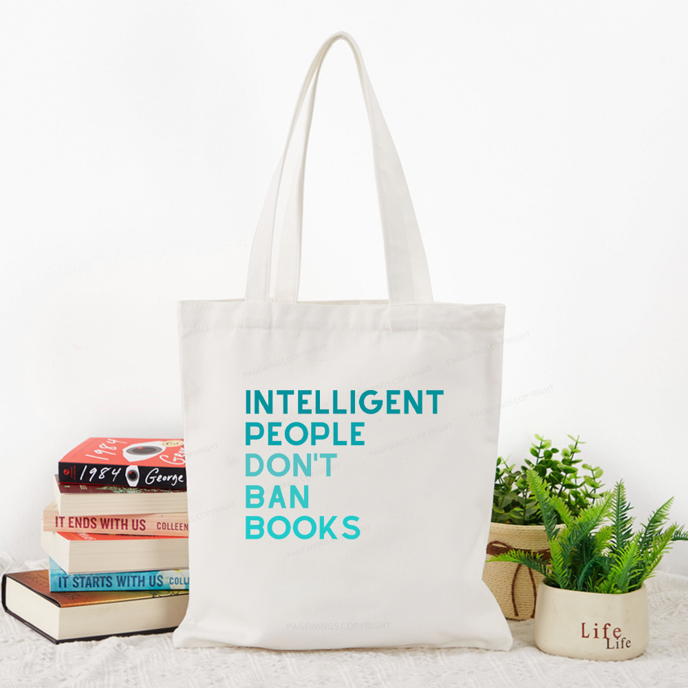 Pagewings Intelligent People Don't Ban Books Tote Bag