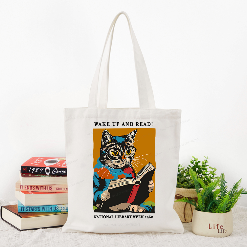 Pagewings Cat Reading Poster Tote Bag