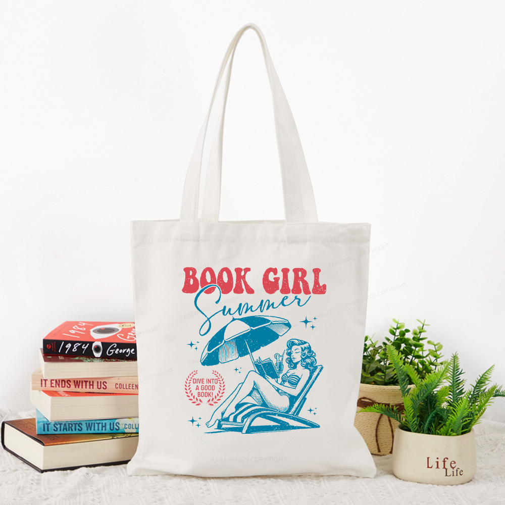 Pagewings Book Girl Summer Tote Bag