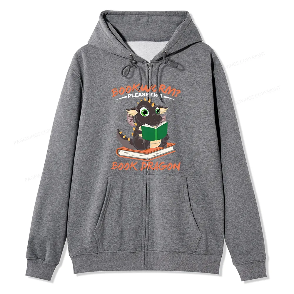 Pagewings Book Dragon Unisex Fleece Zip Up Hoodie