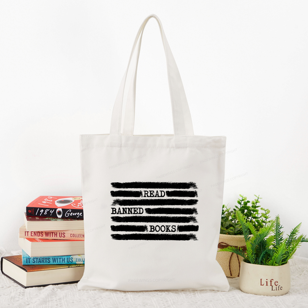 Pagewings  Read Banned Books Bookworm Librarian Tote Bag