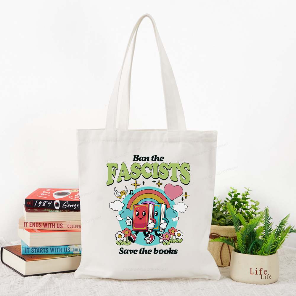 Pagewings  Ban the Fascists Save the Books Tote Bag