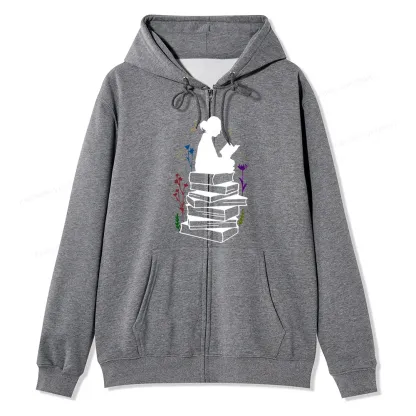 Pagewings Girl Reading Unisex Fleece Zip Up Hoodie