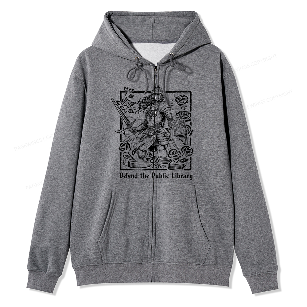Pagewings Defend The Public Library Unisex Fleece Zip Up Hoodie