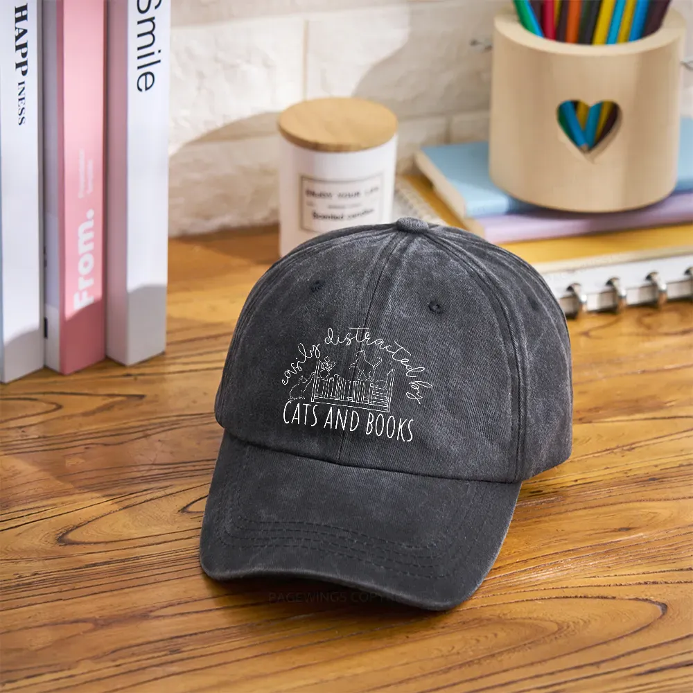 Pagewing Cute Cats And Books Washed Cap