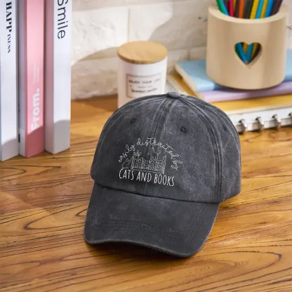 Pagewing Cute Cats And Books Washed Cap
