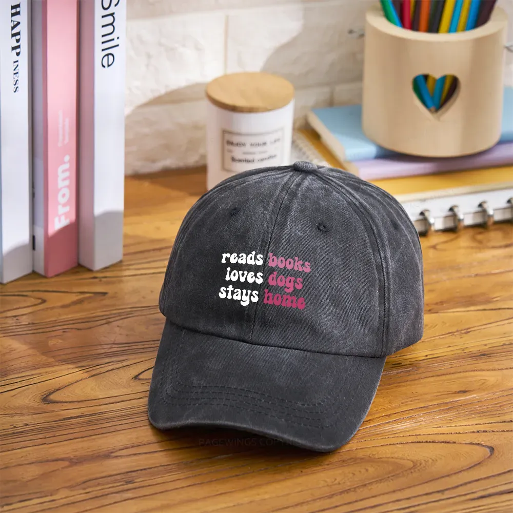 Pagewing Read Books & Love Dogs & Stay Home Washed Cap