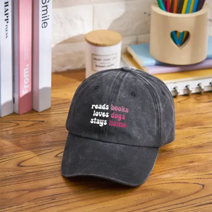 Pagewing Read Books & Love Dogs & Stay Home Washed Cap