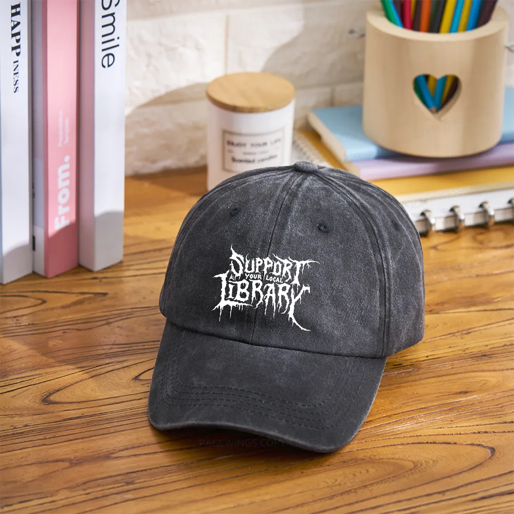 Pagewings Support Your Local Library Washed Cap