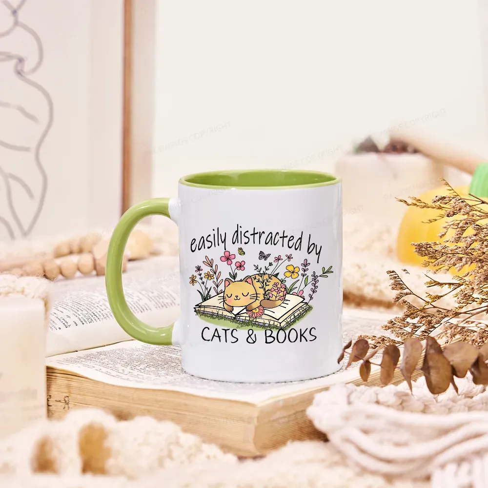 Pagewings Easily Distracted By Cats And Books Mug