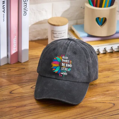 Pagewings Read Books Be Kind Stay Weird on Backpack Washed Cap