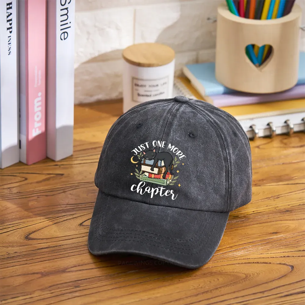 Pagewings Just One More Chapter Adorable Cat Washed Cap