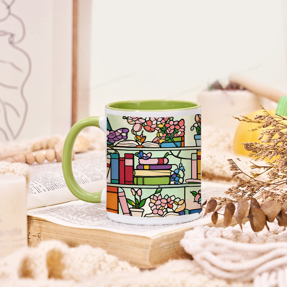 Pagewings Book Lover Floral Bookshelf Mug