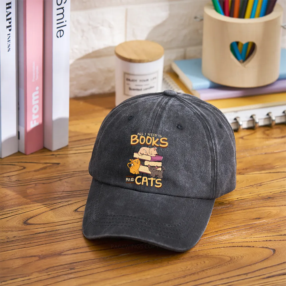 Pagewings All I Need Is Books And Cats Washed Cap