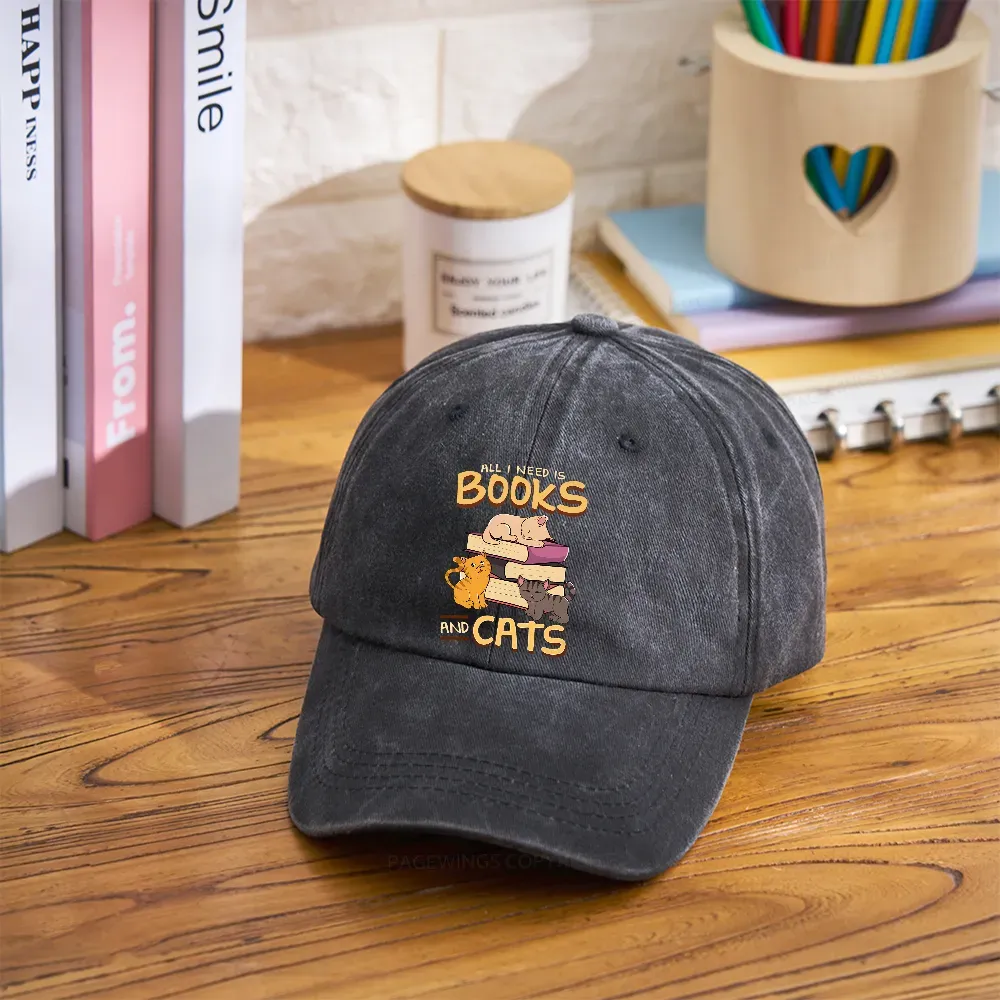 Pagewings All I Need Is Books And Cats Washed Cap