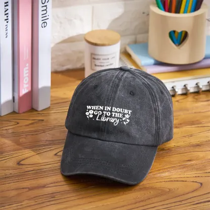 Pagewings When In Doubt Go To The Library Washed Cap