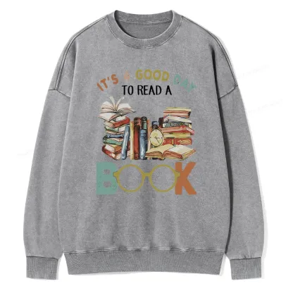 Pagewings It’s a Good Day to Read a Book Unisex Washed Sweatshirt