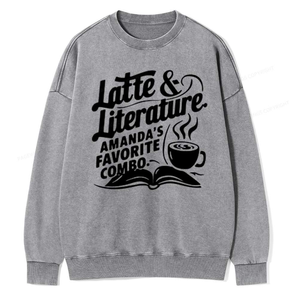 Pagewings Latte & Literature Amanda's Favorite Combo Unisex Washed Sweatshirt