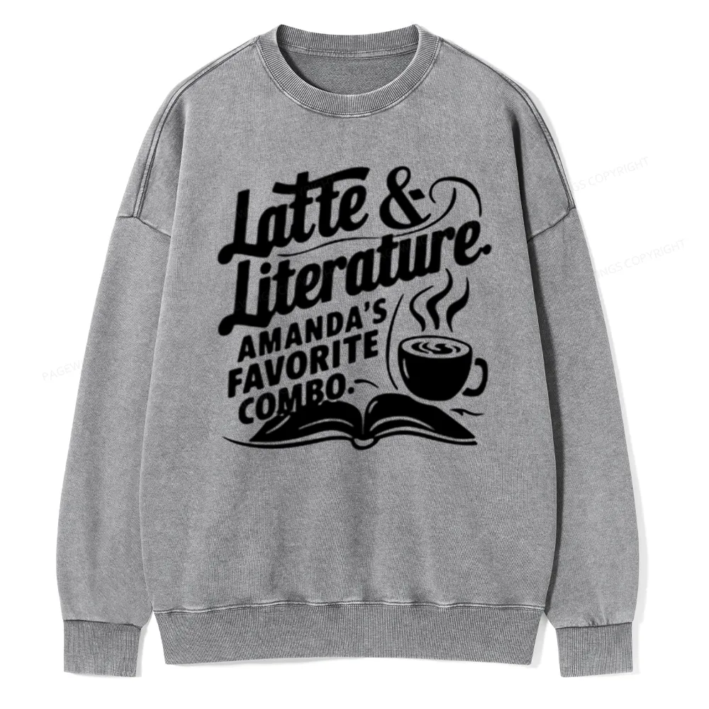 Pagewings Latte & Literature Amanda's Favorite Combo Unisex Washed Sweatshirt