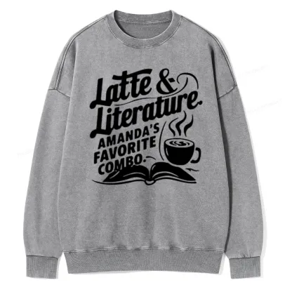 Pagewings Latte & Literature Amanda's Favorite Combo Unisex Washed Sweatshirt