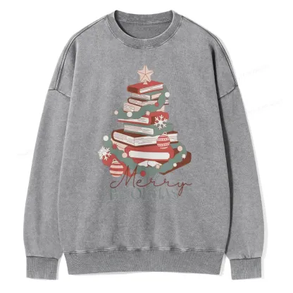 Pagewings Merry Bookmas Unisex Washed Sweatshirt