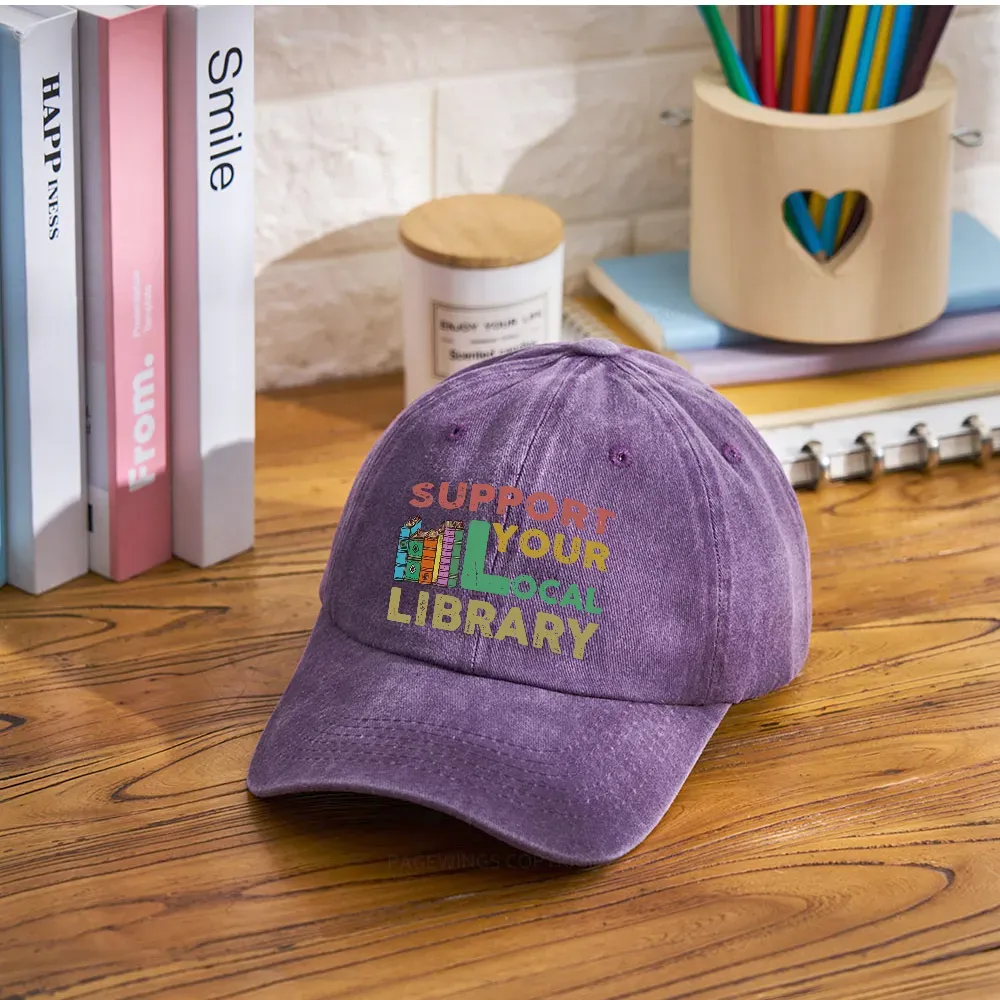 Pagewings Support Your Local Library Washed Cap