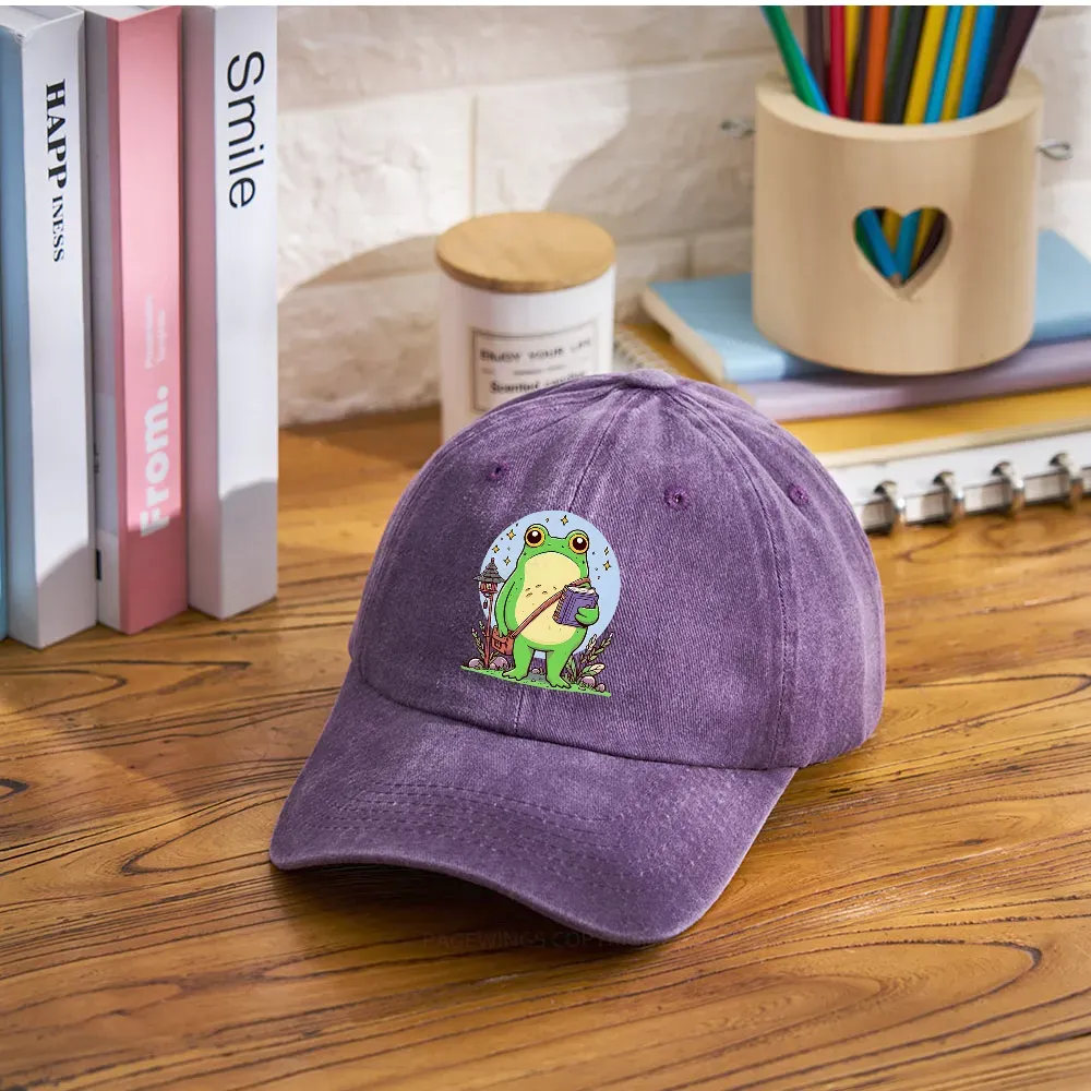 Pagewings Frog Reading Book Washed Cap