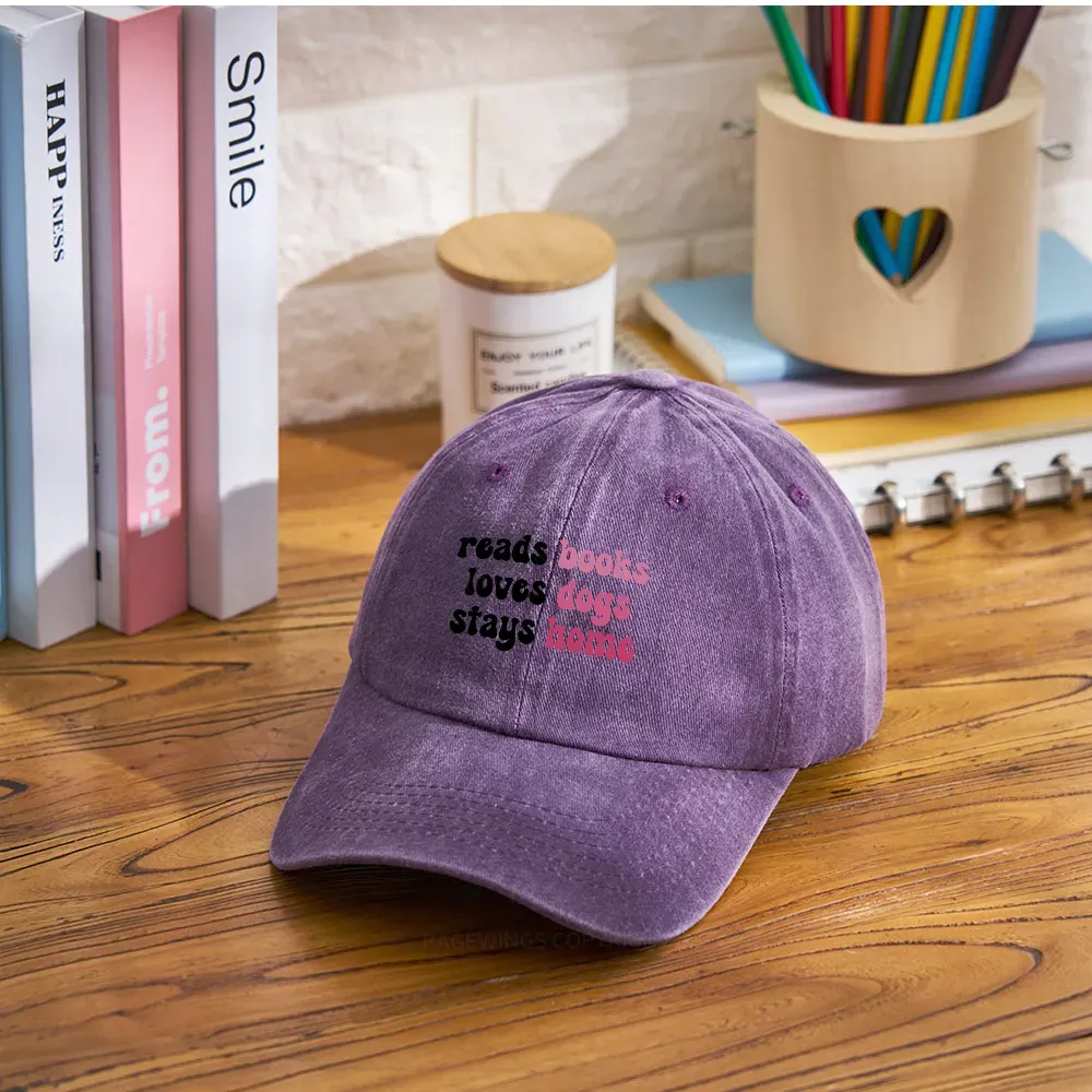 Pagewing Read Books & Love Dogs & Stay Home Washed Cap