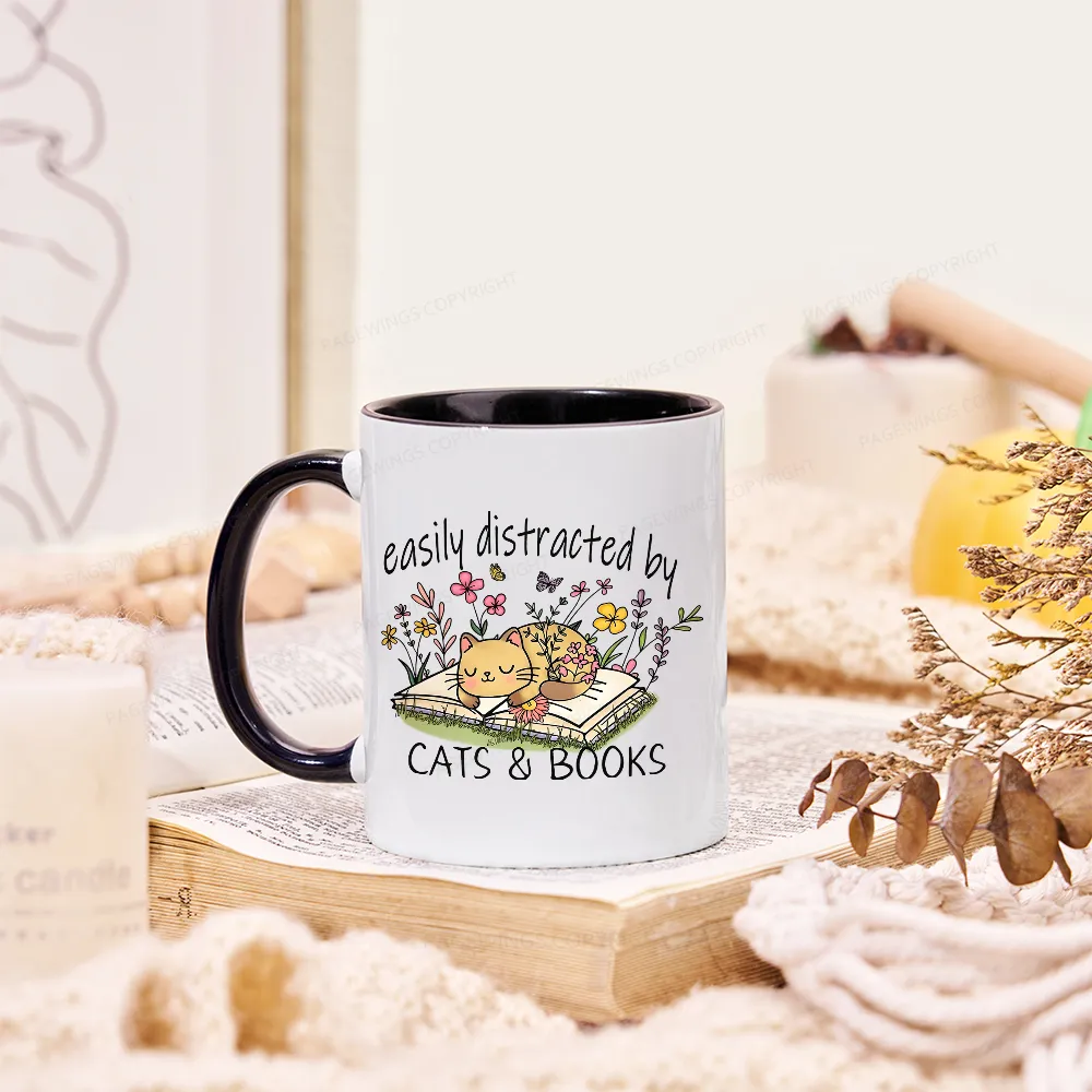 Pagewings Easily Distracted By Cats And Books Mug