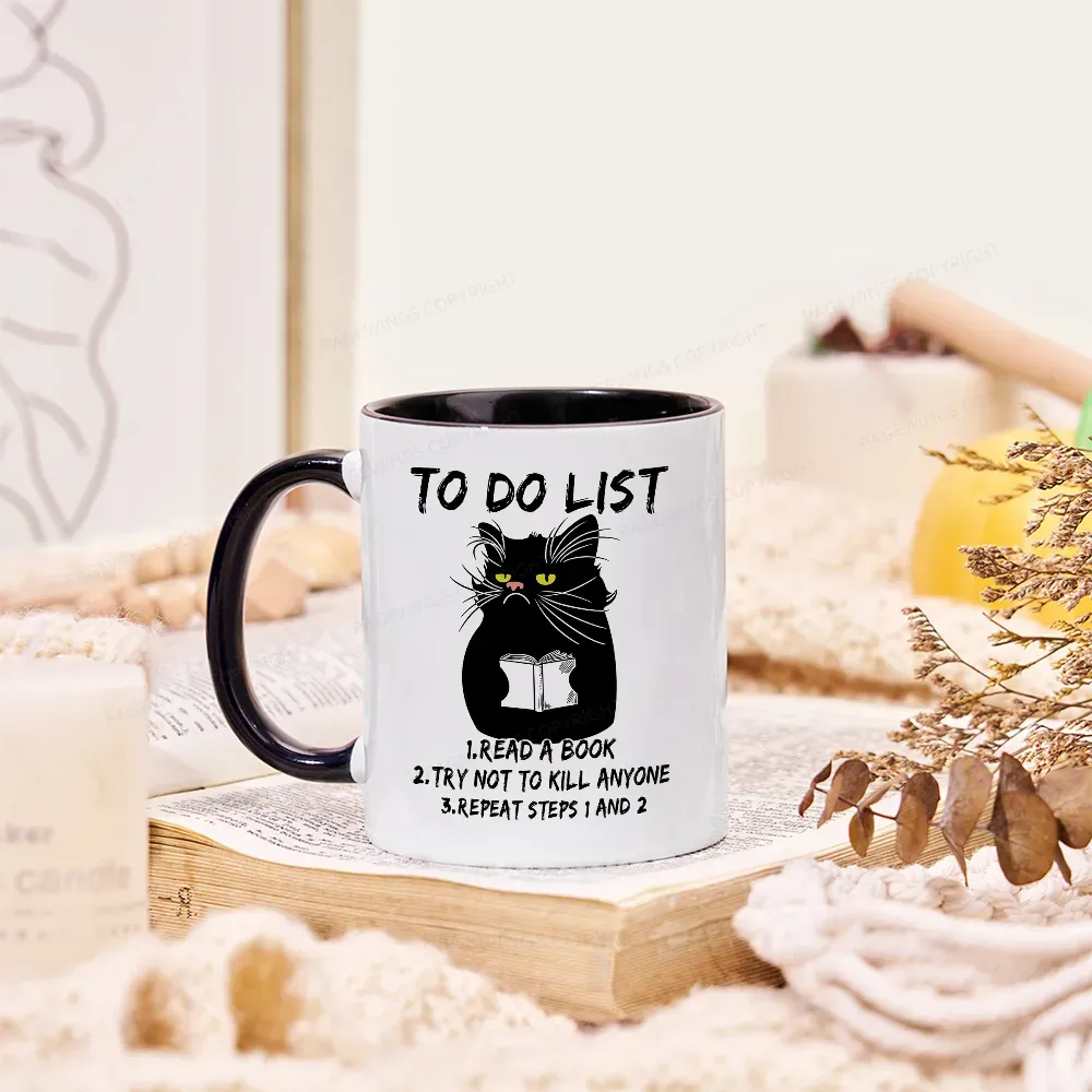 Pagewings Black Cat To Do List Mug