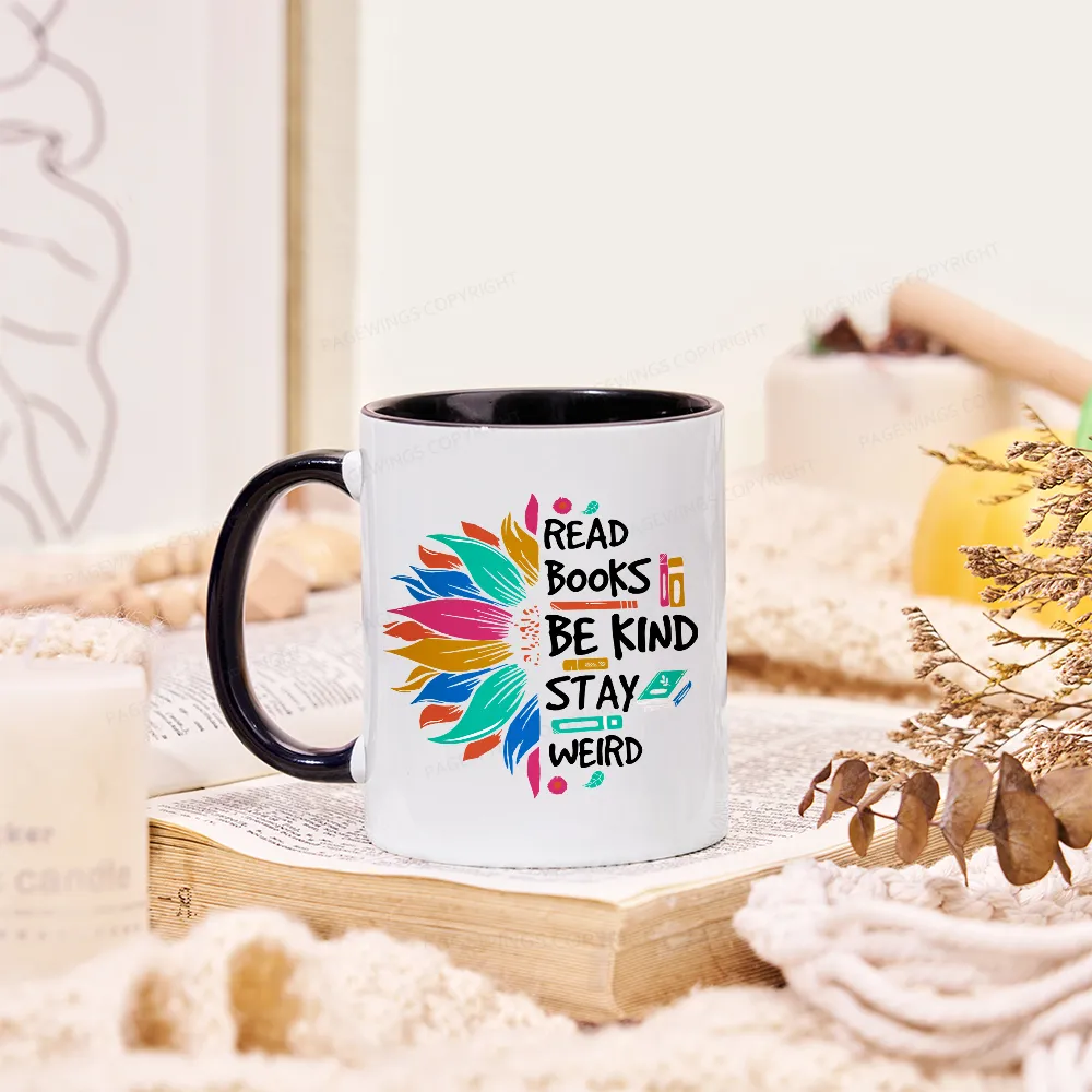 Pagewings Read Books Be Kind Stay Weird on Backpack Mug