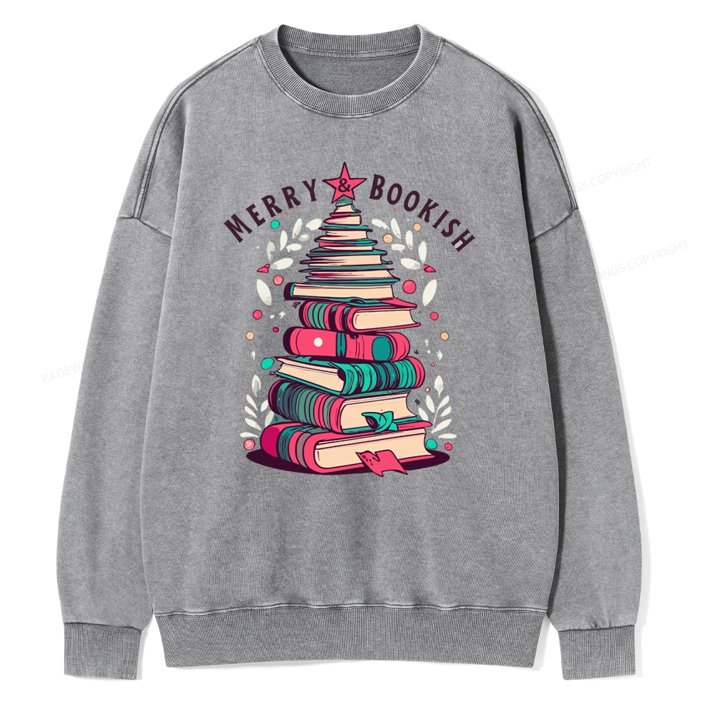 Pagewings Merry & Bookish Christmas Unisex Washed Sweatshirt