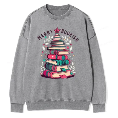 Pagewings Merry & Bookish Christmas Unisex Washed Sweatshirt