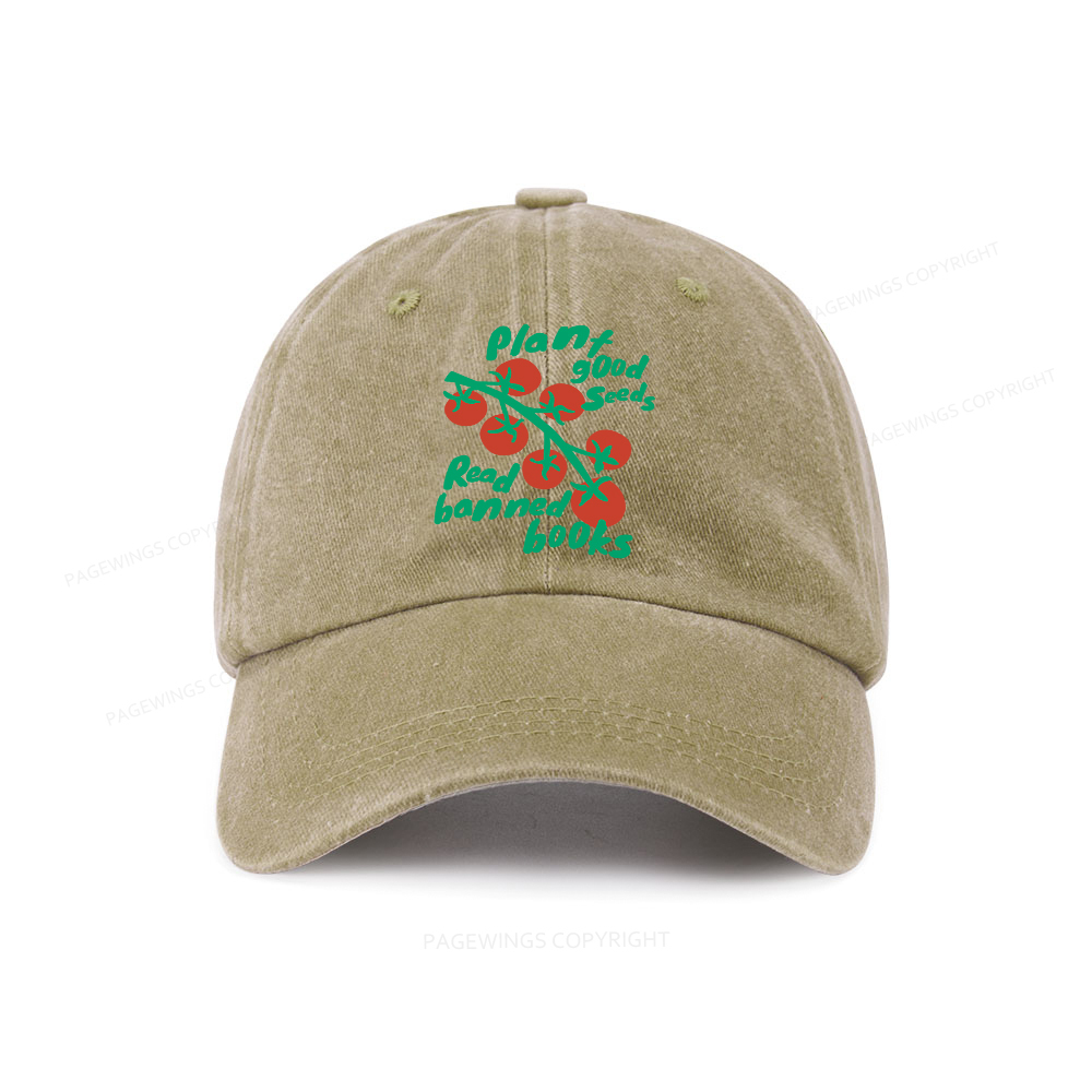 Pagewings Plant Good Seeds Read Banned Books Washed Cap