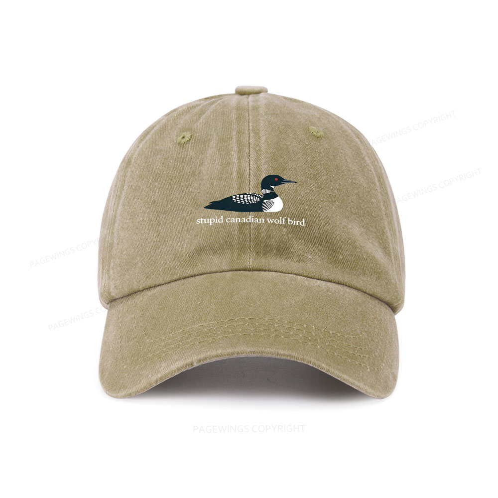 Pagewings Stupid Canadian Wolf Bird Washed Cap