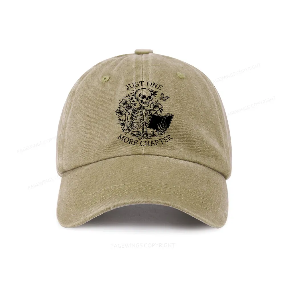 Pagewing One More Chapter Skeleton Unisex Tee Washed Cap