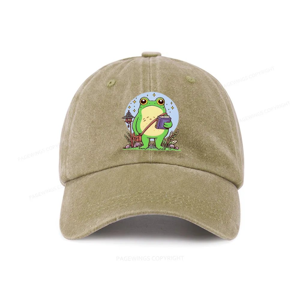 Pagewings Frog Reading Book Washed Cap