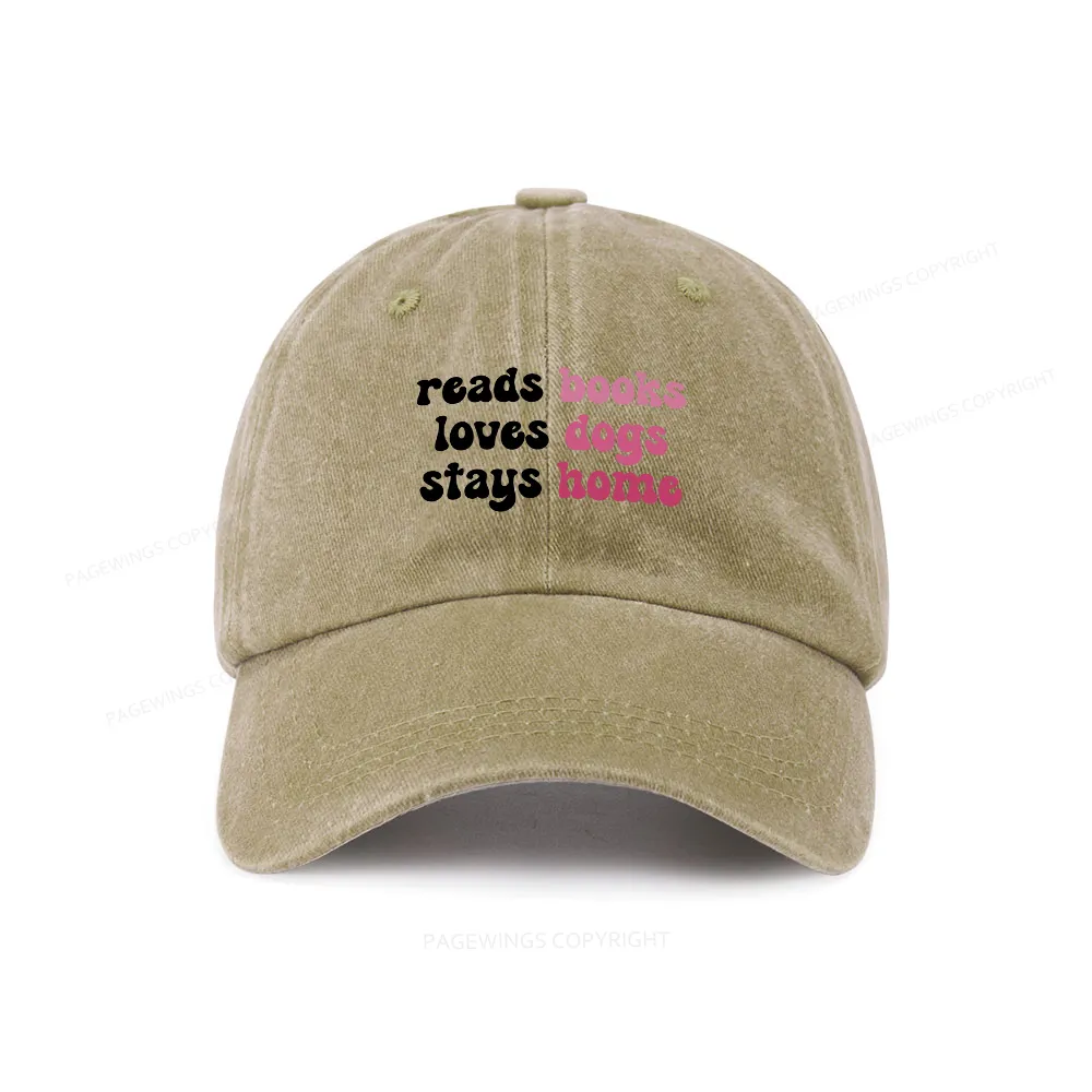 Pagewing Read Books & Love Dogs & Stay Home Washed Cap