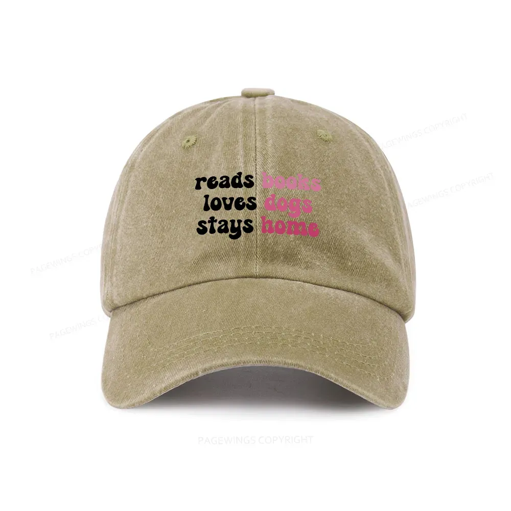 Pagewing Read Books & Love Dogs & Stay Home Washed Cap