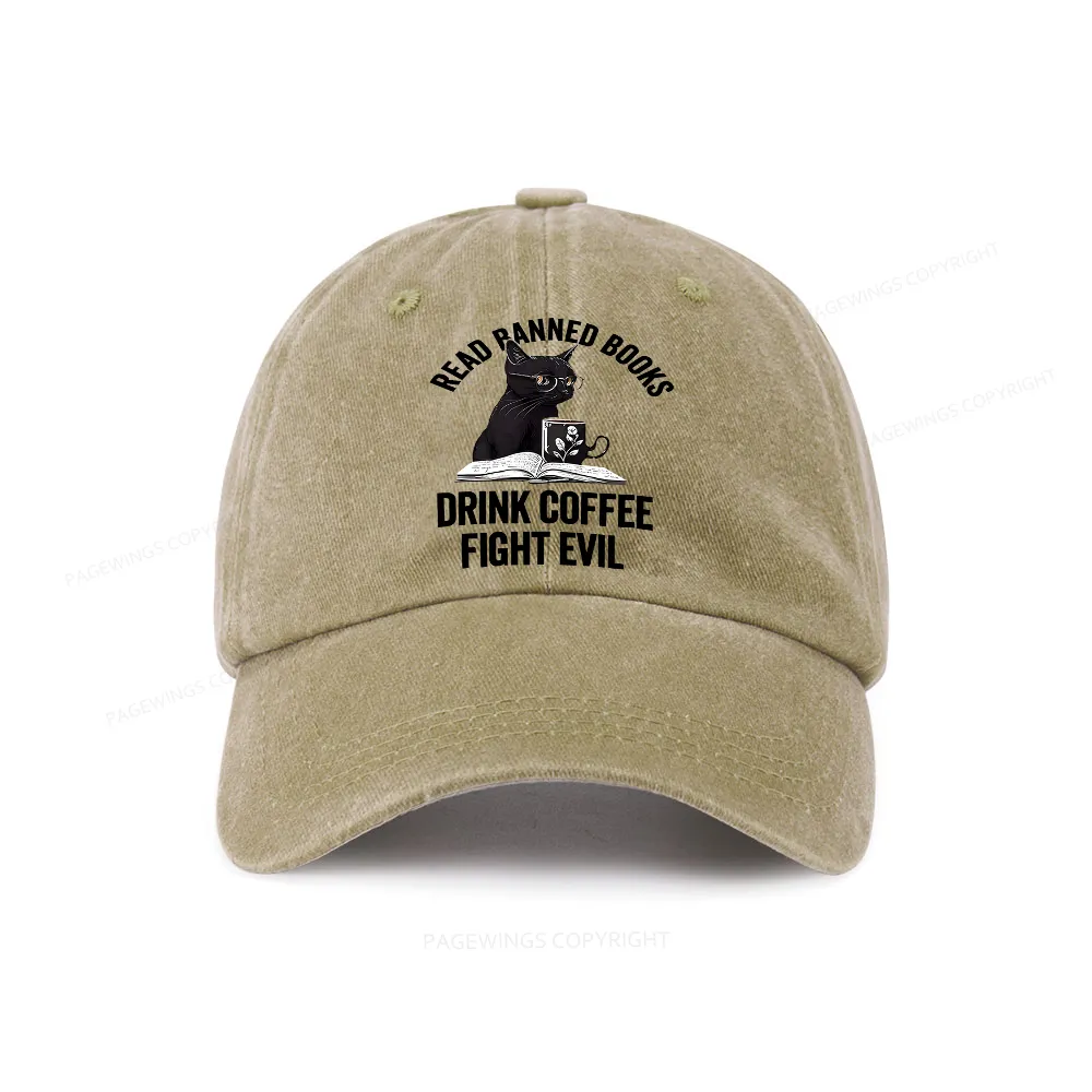Pagewings Read Books Drink Coffee Fight Evil Washed Cap