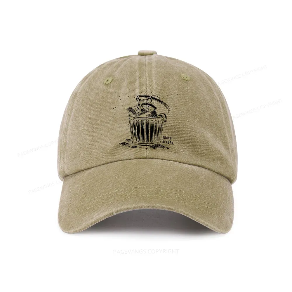 Pagewings Trash Reader Raccoon - Book Quote Washed Cap