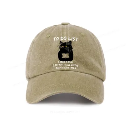 Pagewings Black Cat To Do List Washed Cap