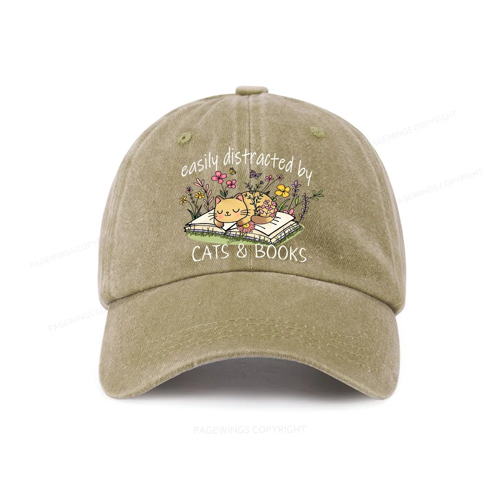 Pagewings Easily Distracted By Cats And Books Washed Cap