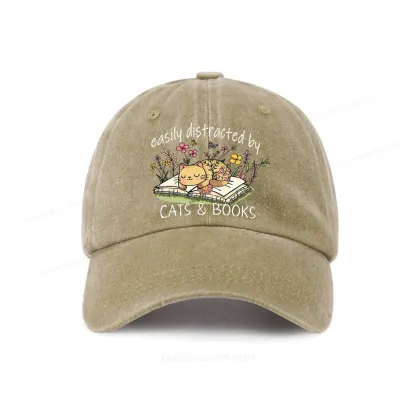 Pagewings Easily Distracted By Cats And Books Washed Cap