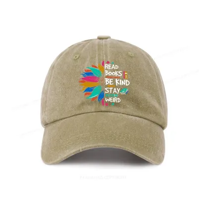 Pagewings Read Books Be Kind Stay Weird on Backpack Washed Cap